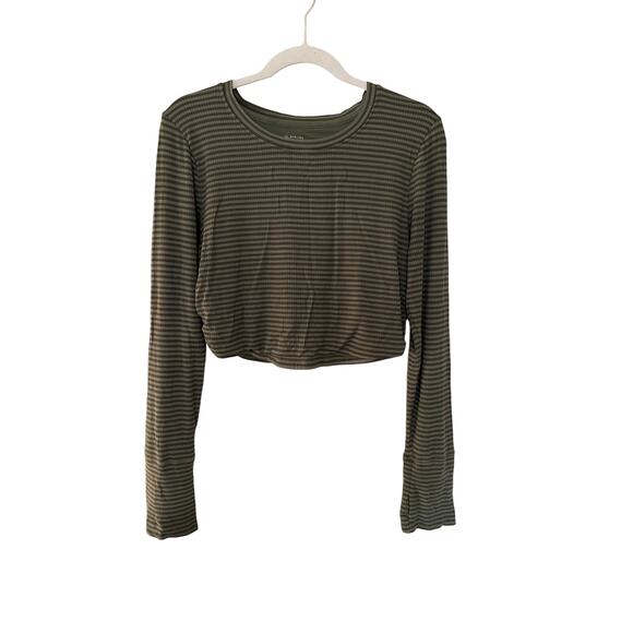Offline by Aerie Striped Long Sleeve Crop Pullover Top Large Ruched Ribbed - Picture 1 of 8